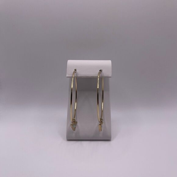 Michael Kors Women’s Zirconia Triangle Dangling Pendant Charm Gold Hoop Earrings - Picture 2 of 12